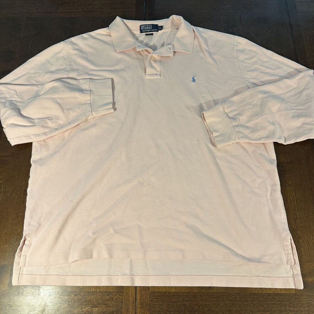 Polo Ralph Lauren Mens XXL Pink Long Sleeve Pique Polo Shirt Vintage Tag Pony